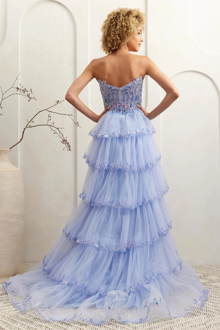 Lumidress Off-Shoulder Sequin Layered Slit A-Line Tulle Dress