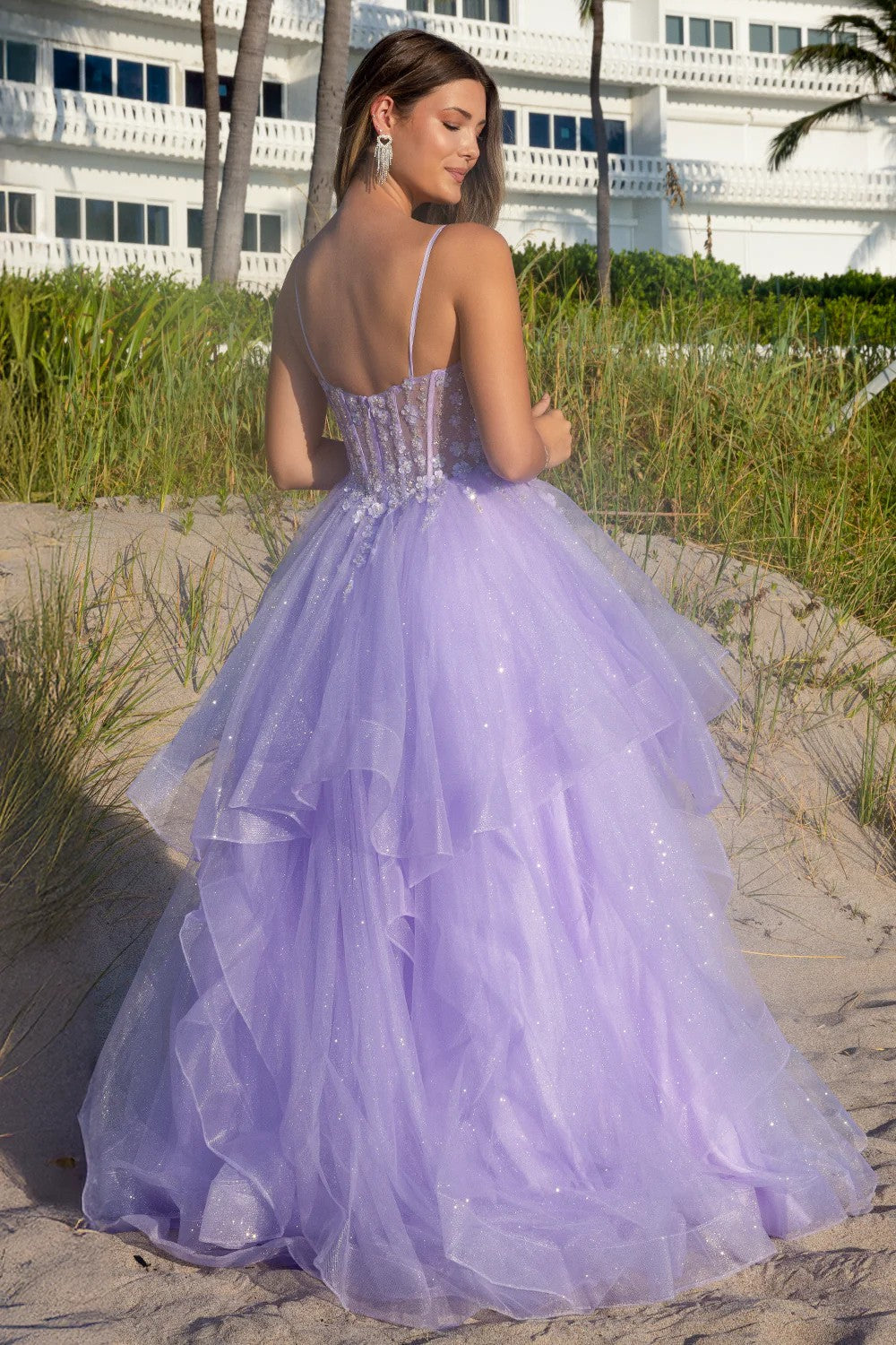 Lumidress Exquisite Off-Shoulder V-Neck Layered Tulle Gown