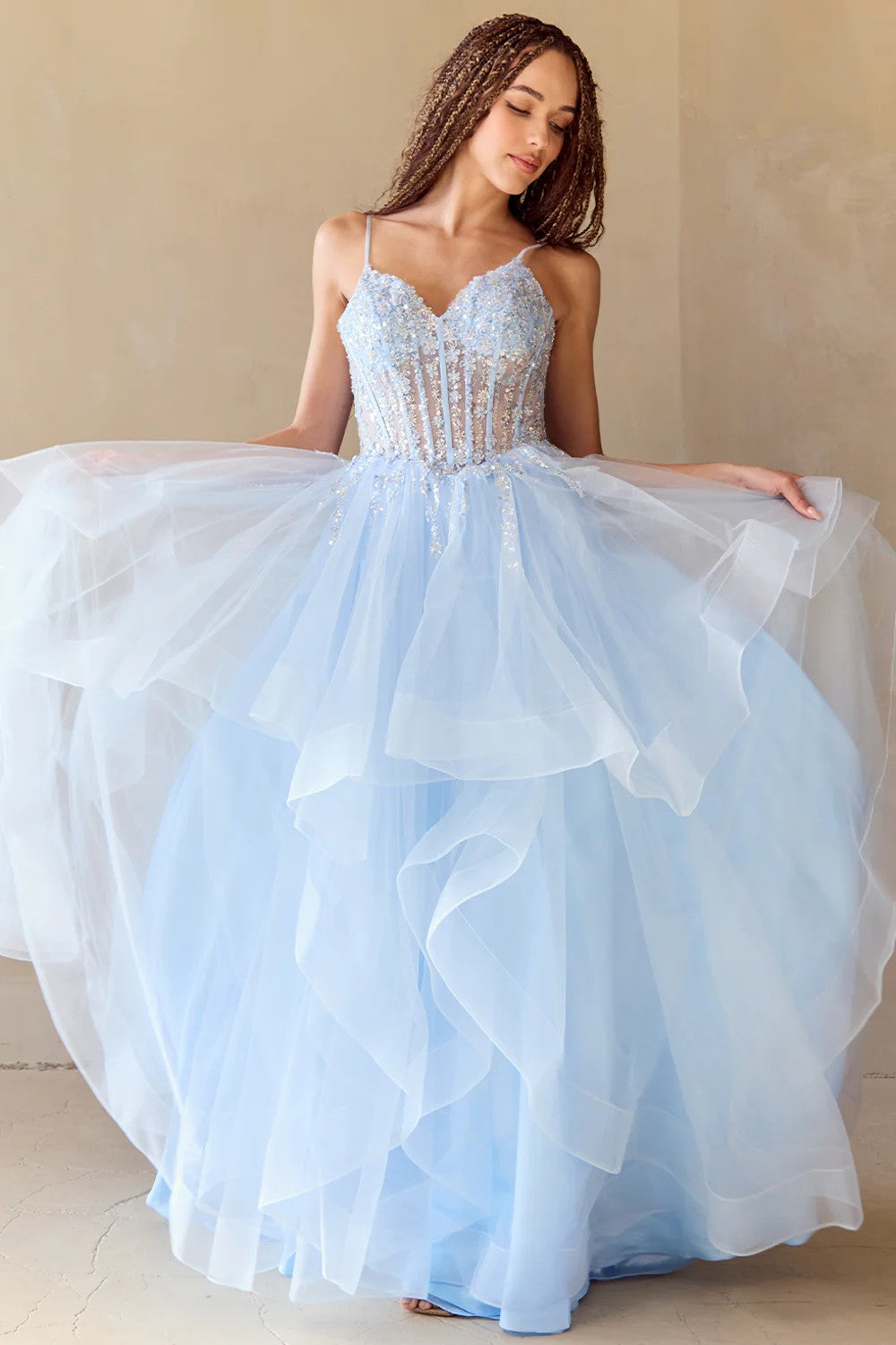 Lumidress Exquisite Off-Shoulder V-Neck Layered Tulle Gown