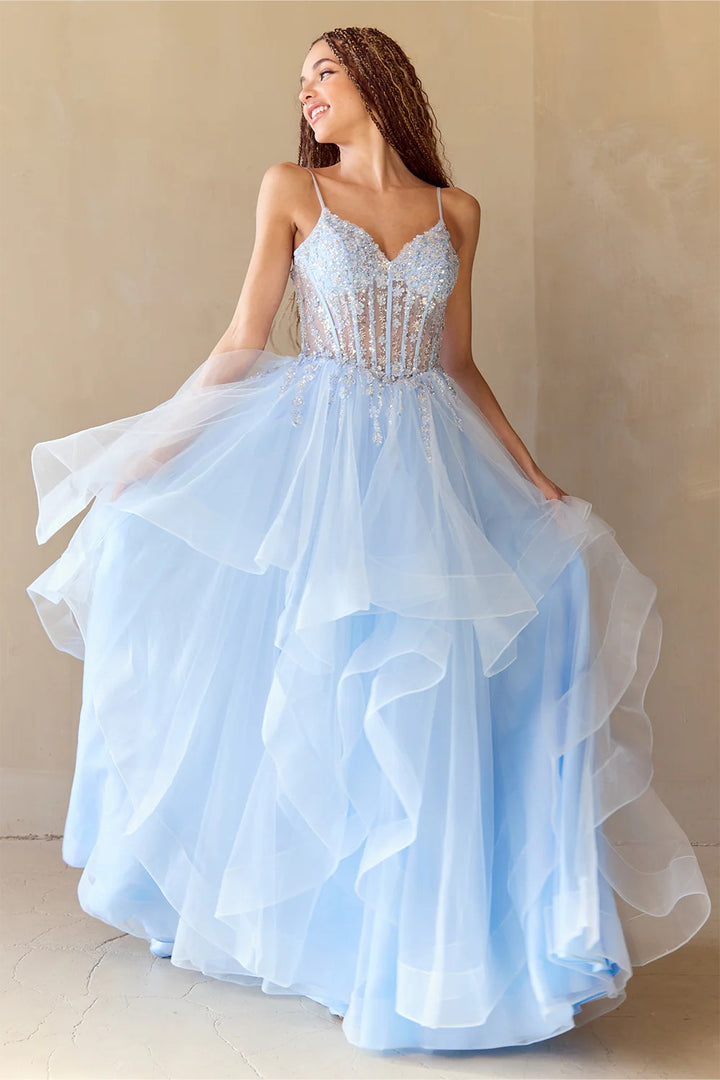 Lumidress Exquisite Off-Shoulder V-Neck Layered Tulle Gown