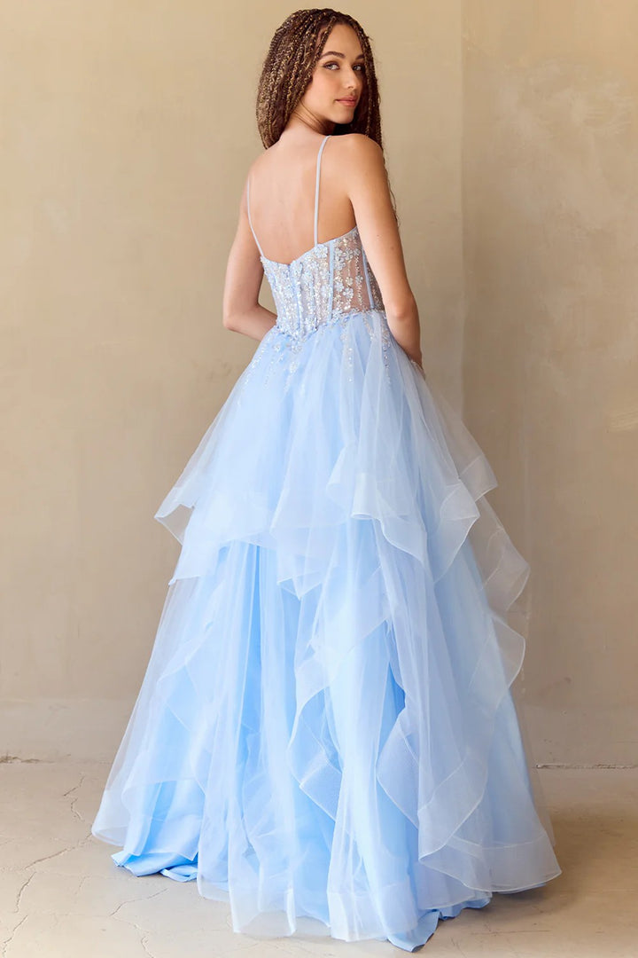 Lumidress Exquisite Off-Shoulder V-Neck Layered Tulle Gown
