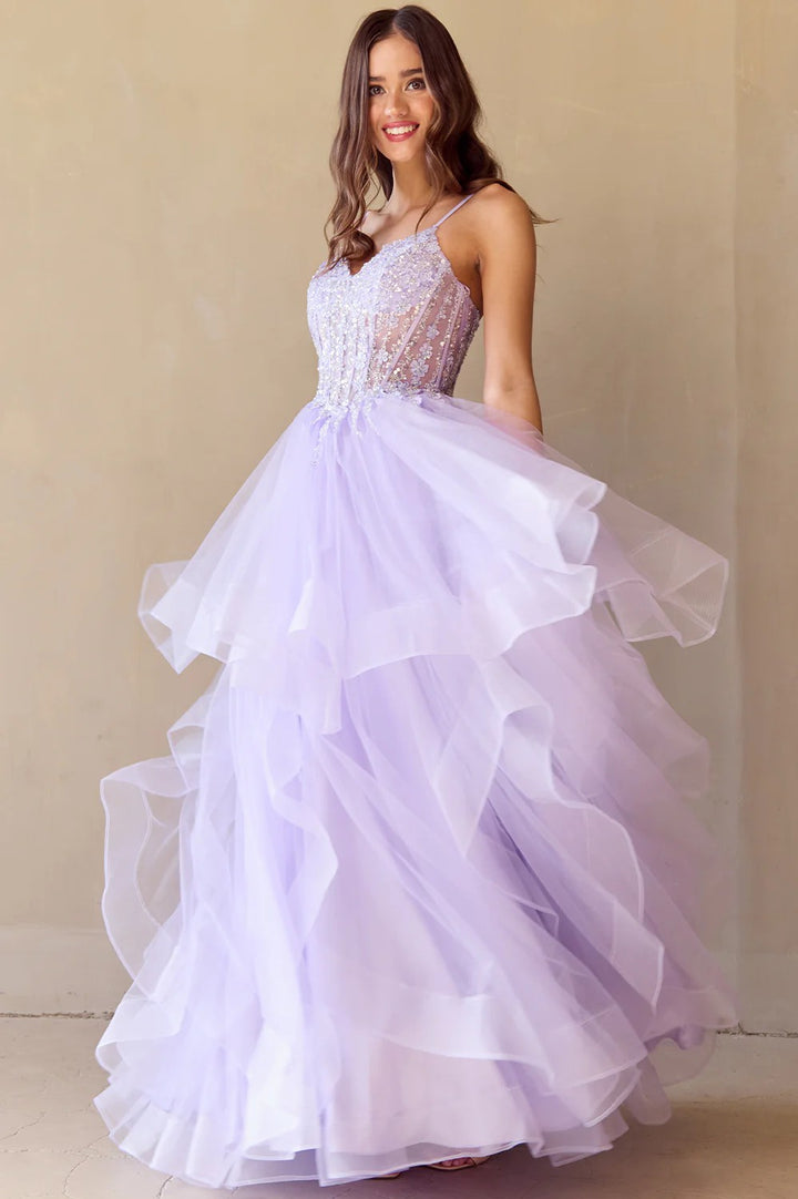 Lumidress Exquisite Off-Shoulder V-Neck Layered Tulle Gown