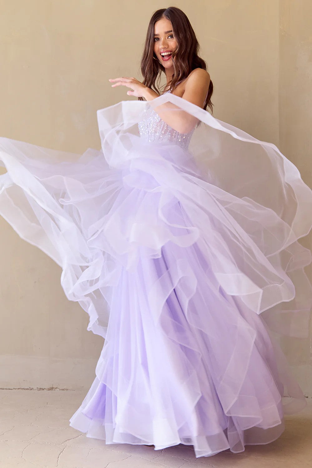 Lumidress Exquisite Off-Shoulder V-Neck Layered Tulle Gown