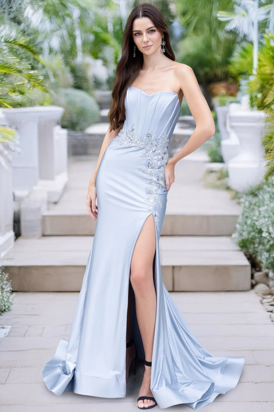 Lumidress Strapless Bead Embellished Corset Mermaid Slit Gown