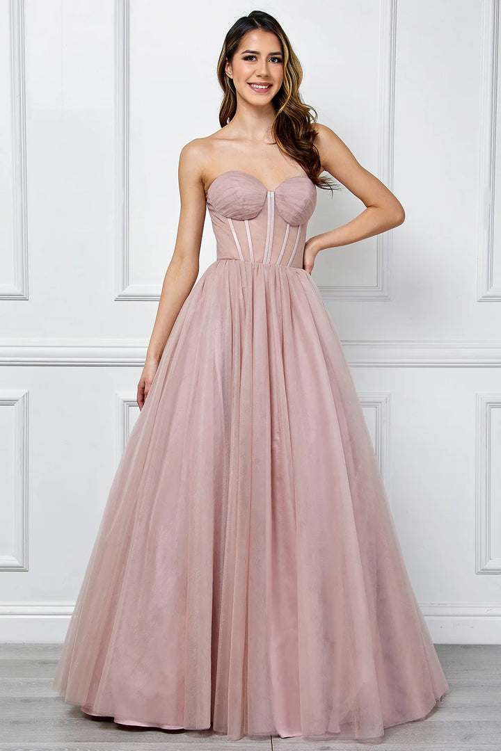 Lumidress Dusty Rose Off-Shoulder Corset A-Line Gown