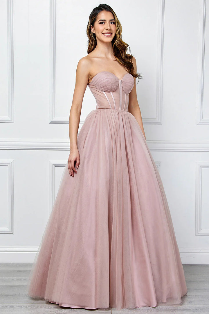 Lumidress Dusty Rose Off-Shoulder Corset A-Line Gown