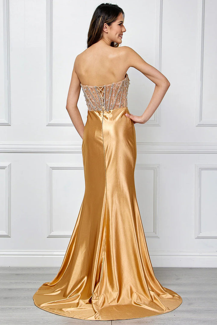 Lumidress Golden Radiance Crystal Sheer Corset Gown
