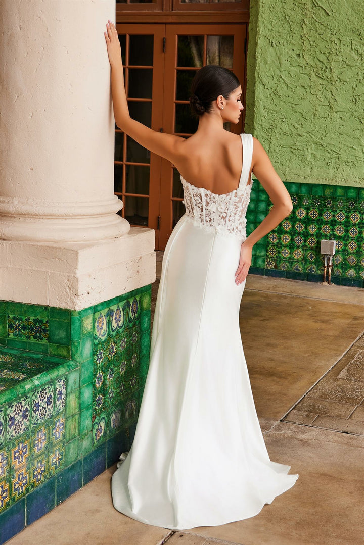 Lumidress Elegant White One Shoulder Slit Bridal Gown