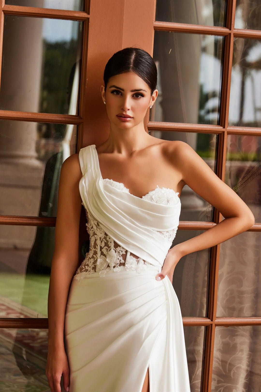 Lumidress Elegant White One Shoulder Slit Bridal Gown
