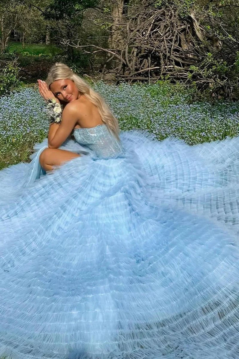 Lumidress Gorgeous Sweetheart A-Line Tiered Tulle Prom Dress with Ruffles