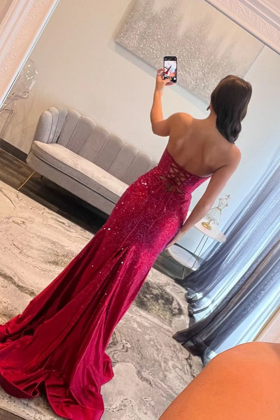 Lumidress Fuchsia Satin Mermaid Prom Dress with Sweetheart Neckline and Beading