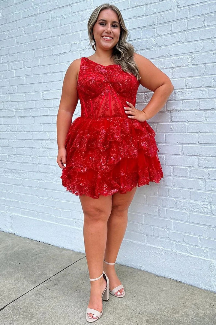 Lumidress Off-Shoulder Ruffled Tiered Short A-Line Party Dress