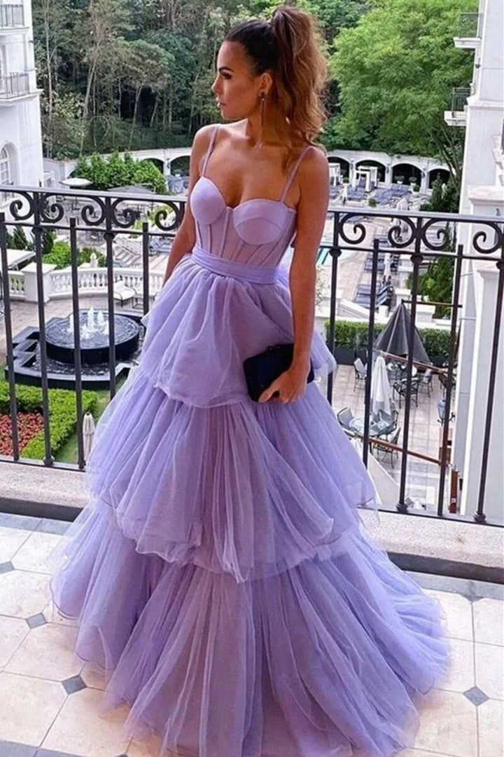 Lumidress Romantic Lavender Tiered Bustier Gown with Bow Back