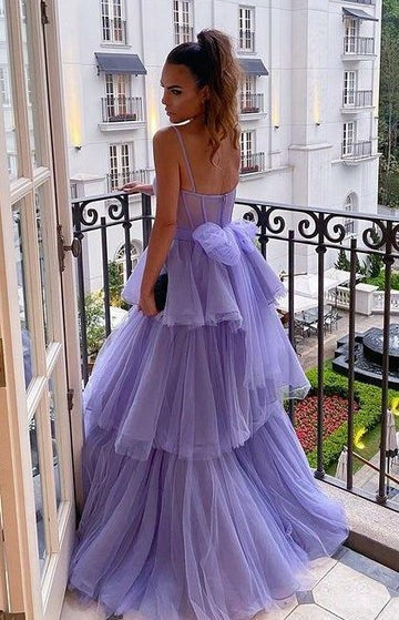 Lumidress Romantic Lavender Tiered Bustier Gown with Bow Back