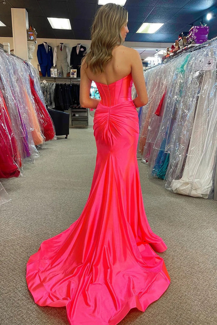 Lumidress Elegant Satin Strapless Mermaid Evening Dress with Side Slit