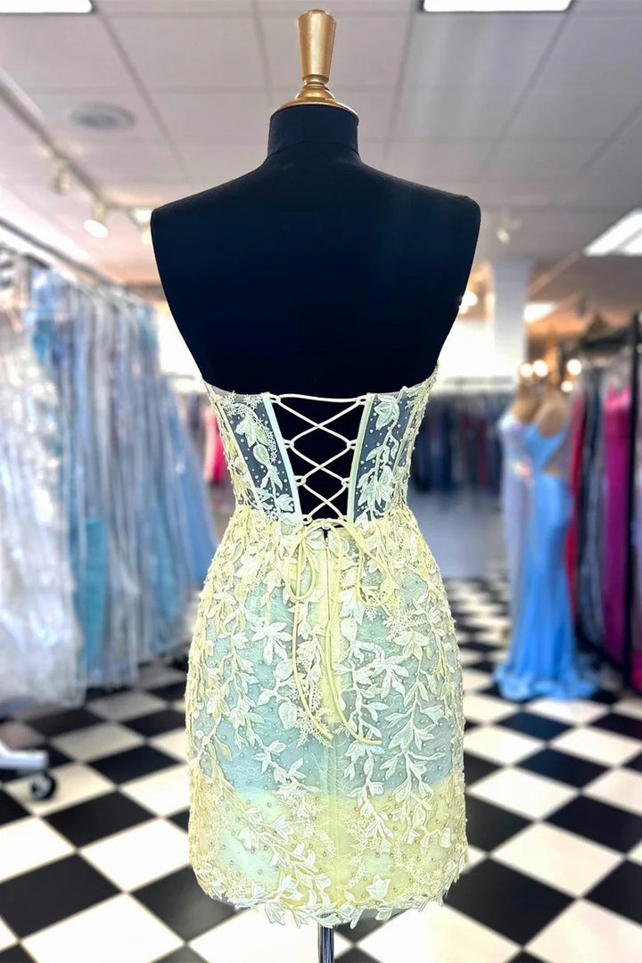 Lumidress Aqua Blue Sheer Corset Cocktail Dress with Applique Details