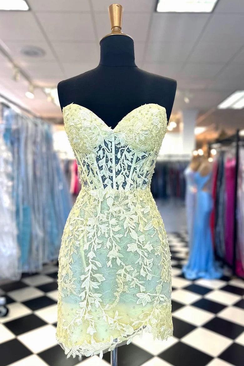 Lumidress Aqua Blue Sheer Corset Cocktail Dress with Applique Details