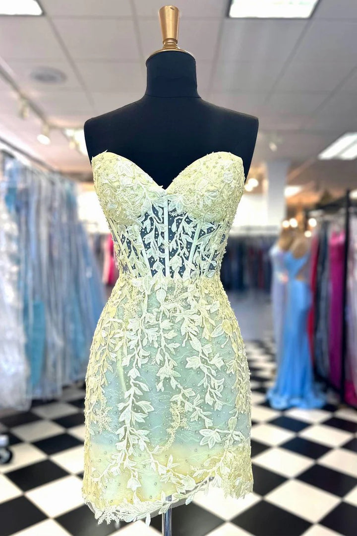 Lumidress Aqua Blue Sheer Corset Cocktail Dress with Applique Details