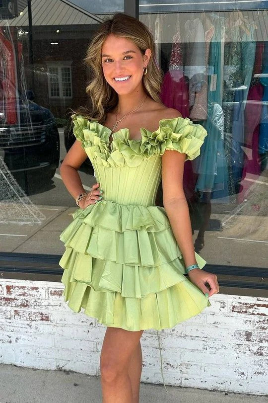 Lumidress Off-Shoulder Ruffled Tiered Short A-Line Party Dress