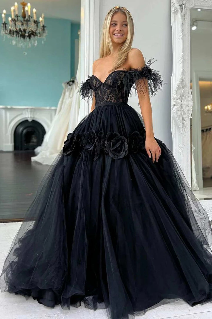 Lumidress Romantic Pink Tulle Ball Gown with Floral Appliques and Feather Straps