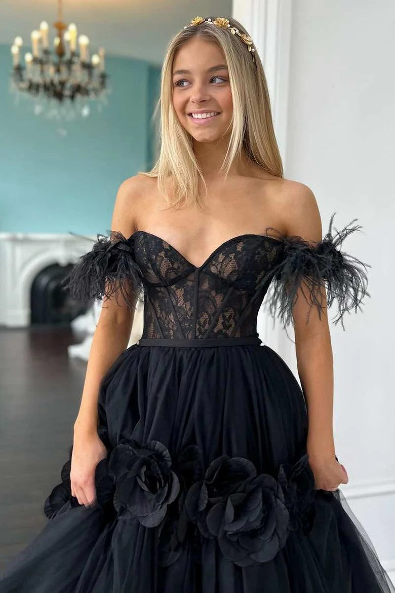 Lumidress Romantic Pink Tulle Ball Gown with Floral Appliques and Feather Straps