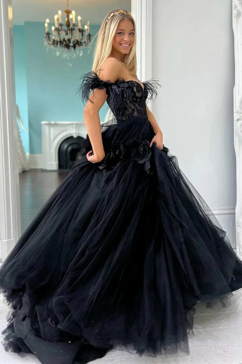 Lumidress Romantic Pink Tulle Ball Gown with Floral Appliques and Feather Straps