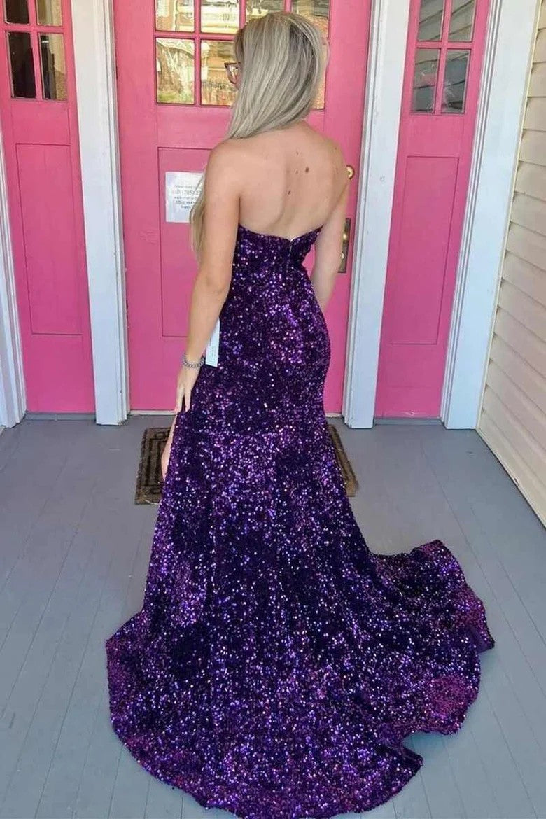 Lumidress Sparkling Burgundy Sequin Mermaid Strapless Prom Dress