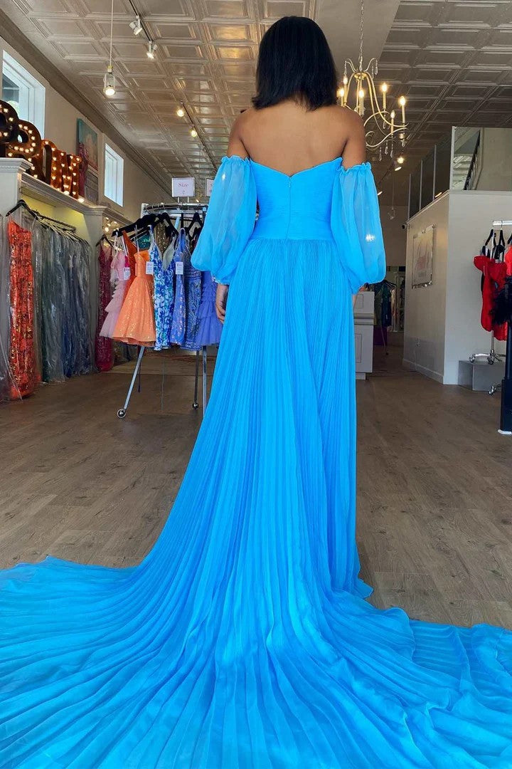 Lumidress Elegant Strapless Sweetheart Pleated Chiffon Prom Dress with Crystal Cutout Details