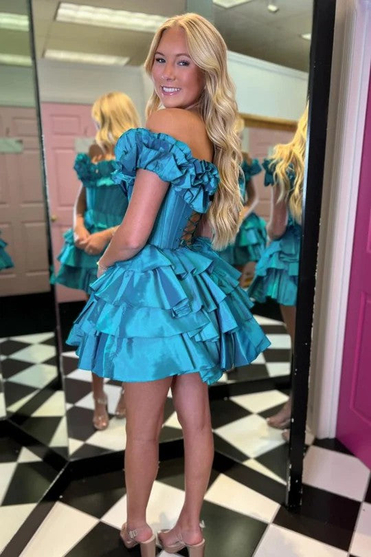 Lumidress Off-Shoulder Ruffled Tiered Short A-Line Party Dress