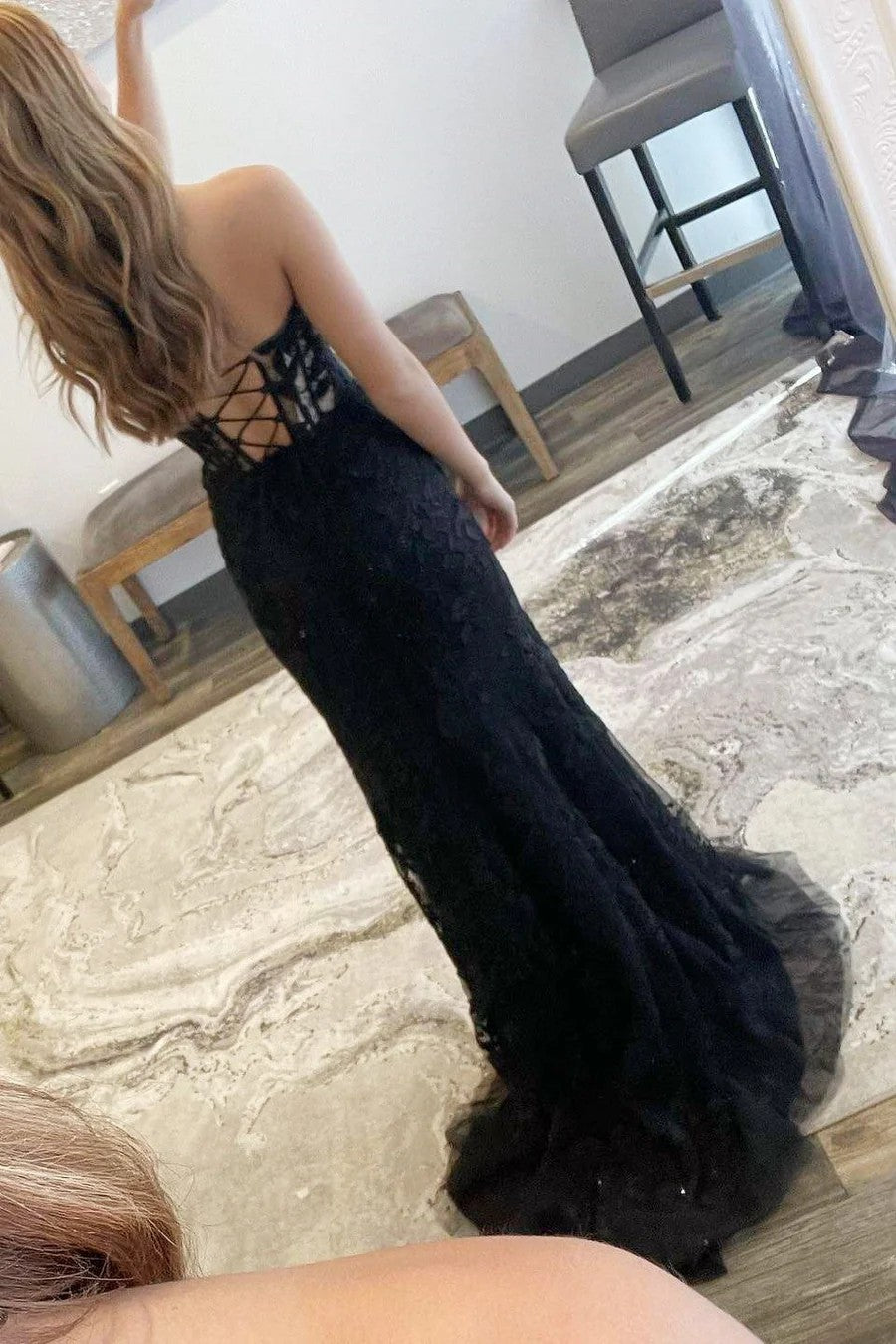 Lumidress Elegant Mermaid Strapless Prom Dress with Lace Appliques and Slit