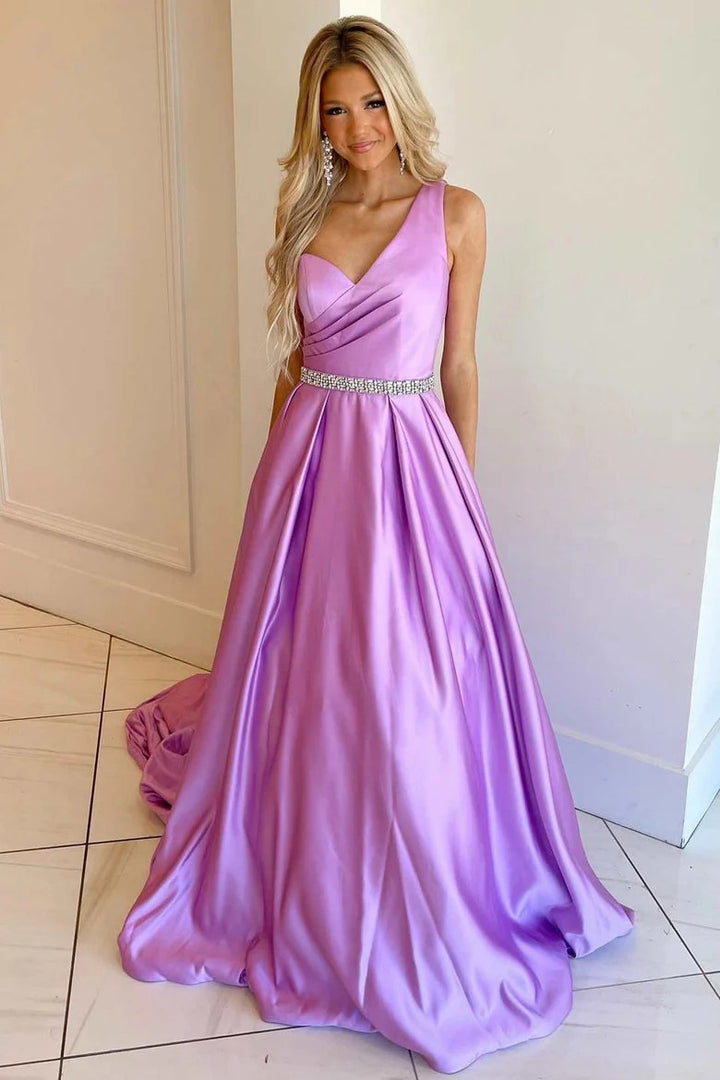 Lumidress Elegant Lilac Asymmetrical A-Line Prom Dress with Waist Belt