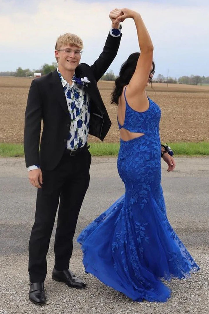 Lumidress Elegant V-Neck Floral Applique Mermaid Formal Dress with Slit