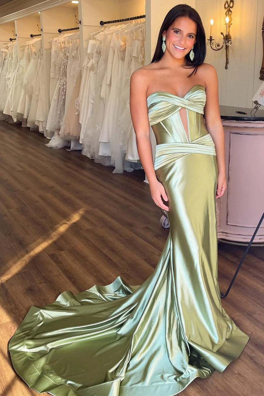 Lumidress Elegant Satin Strapless Mermaid Evening Dress with Side Slit