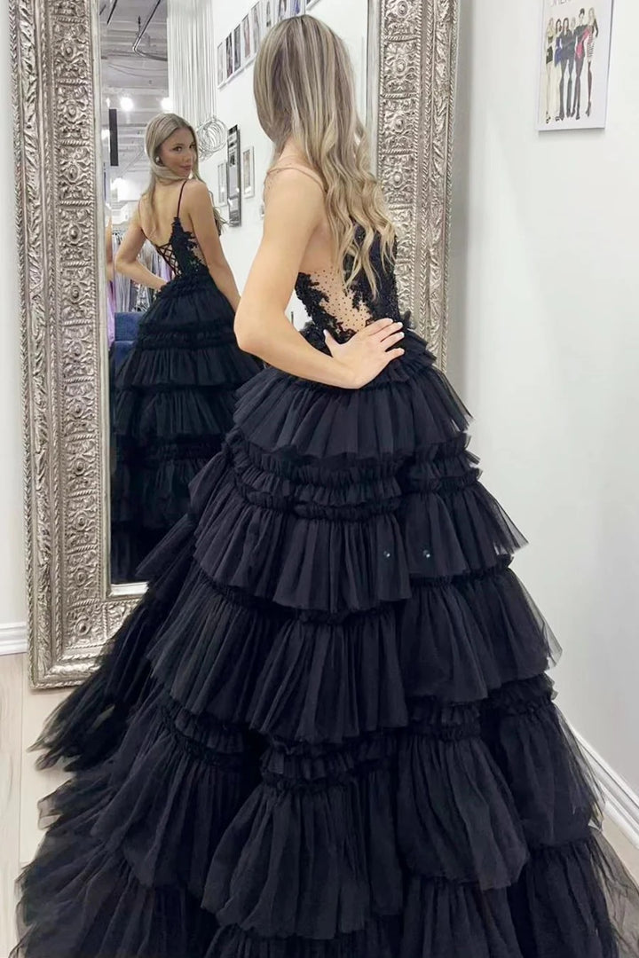 Lumidress Hot Pink Deep V-Neck Layered Tulle Ball Gown with Beaded Bodice