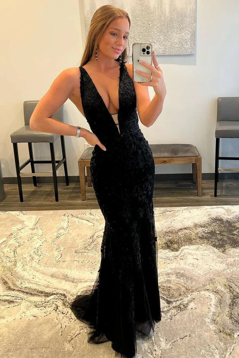 Lumidress Hot Pink Deep V-Neck Floral Embroidered Mermaid Gown