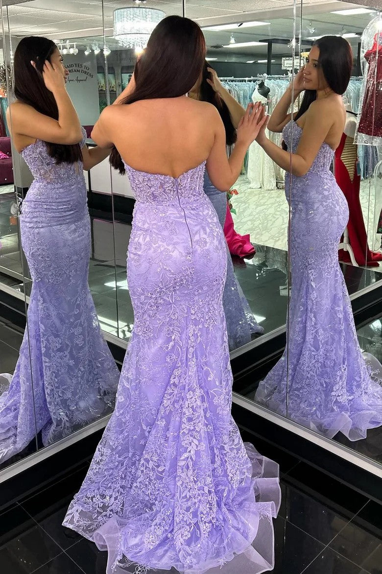 Lumidress Elegant Lace Appliqué Sweetheart Keyhole Trumpet Prom Gown