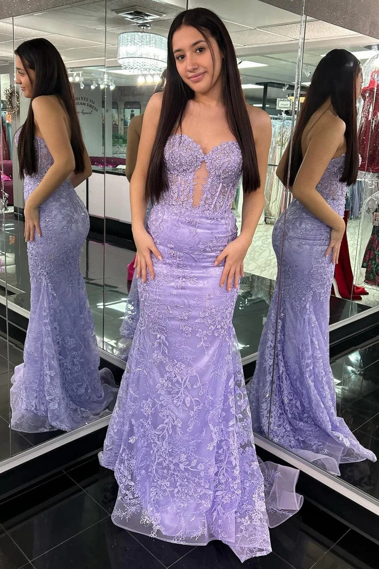 Lumidress Elegant Lace Appliqué Sweetheart Keyhole Trumpet Prom Gown