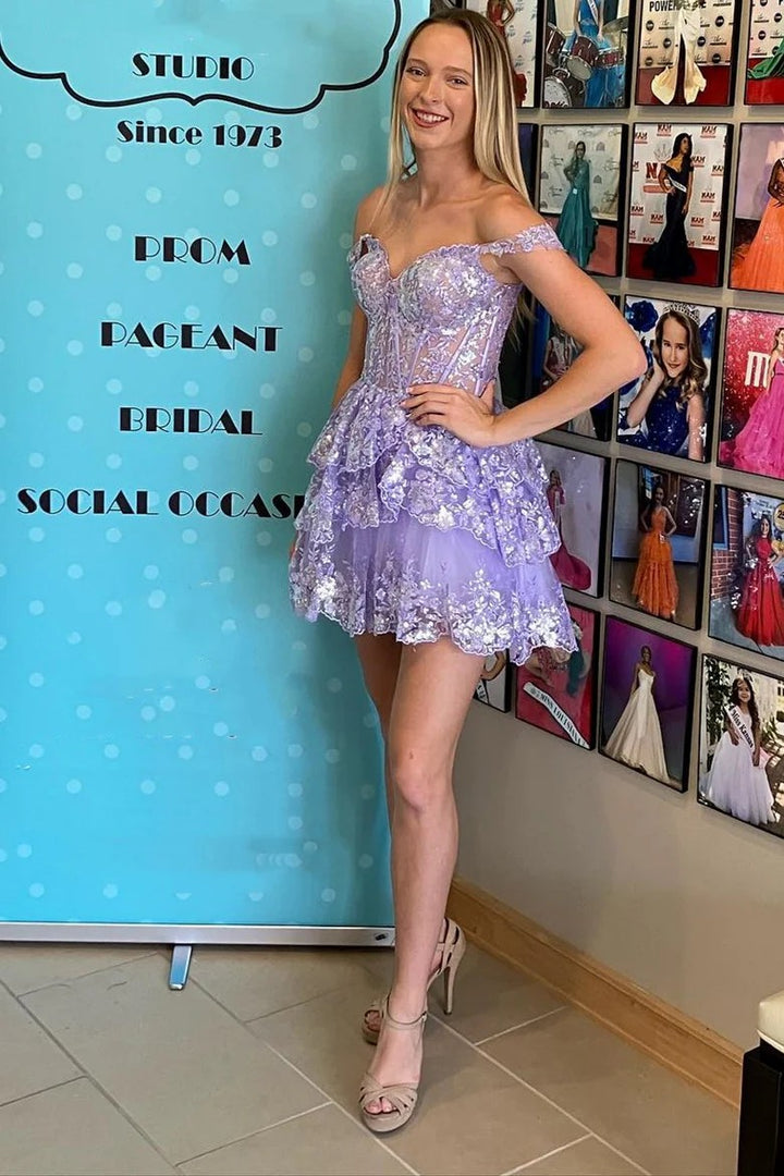 Lumidress Black Sequin Embroidered Sweetheart Tiered A-Line Homecoming Dress