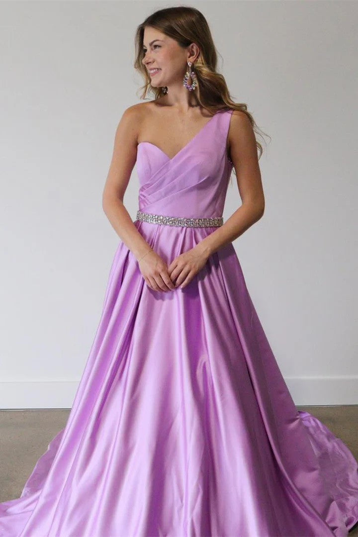 Lumidress Elegant Lilac Asymmetrical A-Line Prom Dress with Waist Belt
