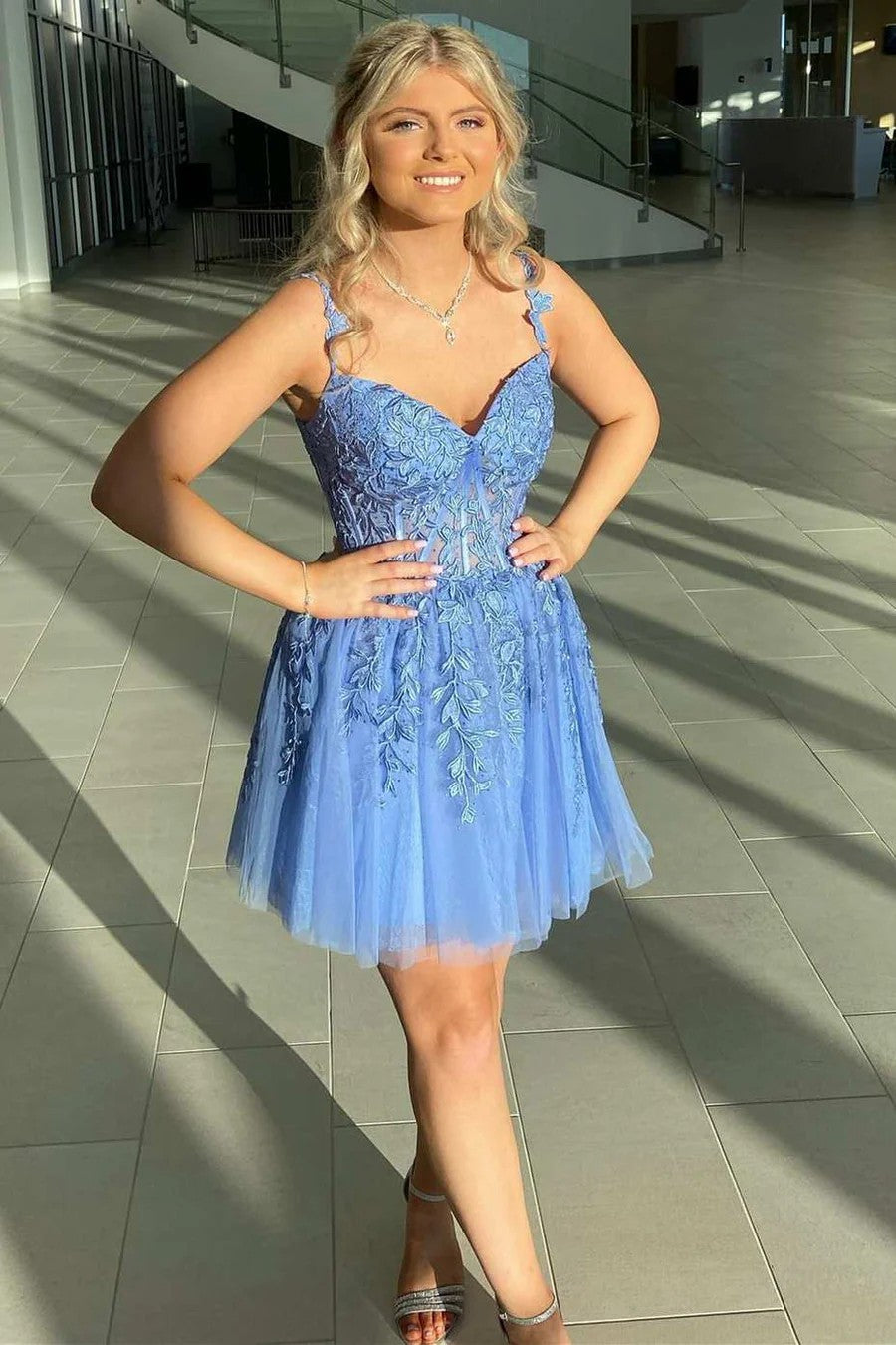 Lumidress Sweet Aqua Appliqued A-Line Homecoming Dress