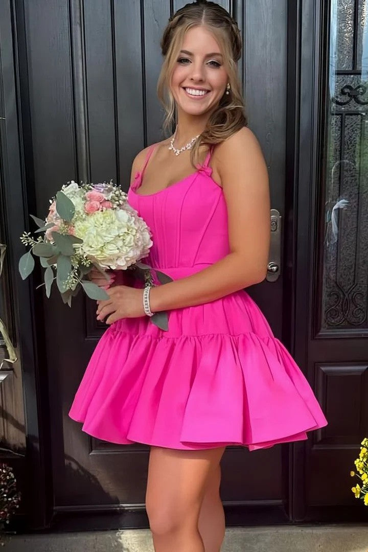 Lumidress Red Satin A-Line Lace-Up Corset Cocktail Dress