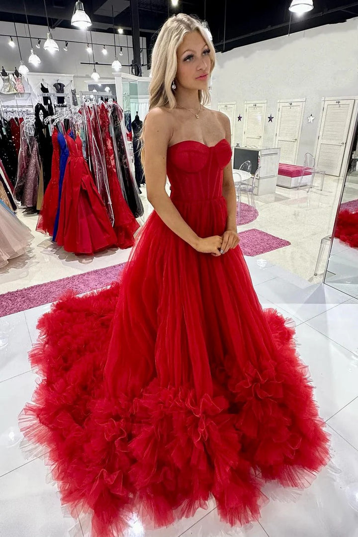 Lumidress Glamorous Periwinkle Strapless Tulle Ball Gown with Ruffled Hem