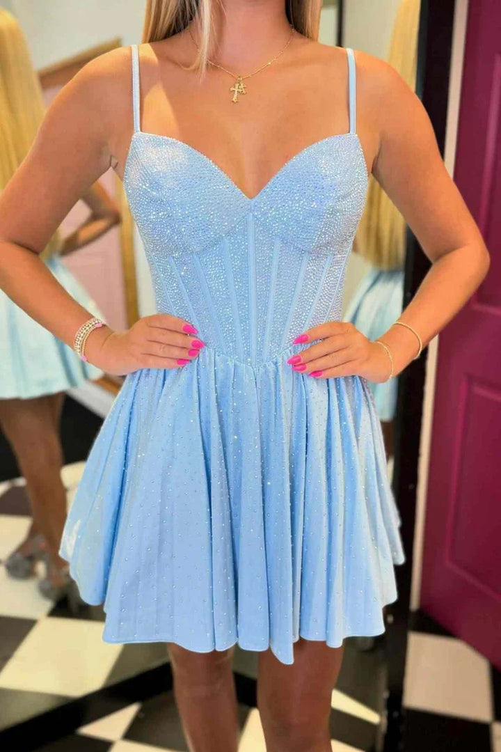 Lumidress Sparkling Light Blue Sweetheart A-Line Short Homecoming Dress