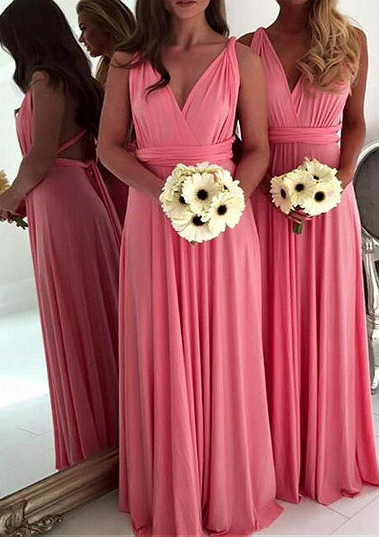 Lumidress Graceful V-Neck Chiffon A-Line Floor-Length Bridesmaid Dress