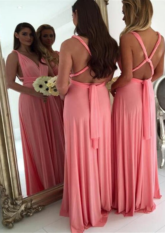 Lumidress Graceful V-Neck Chiffon A-Line Floor-Length Bridesmaid Dress