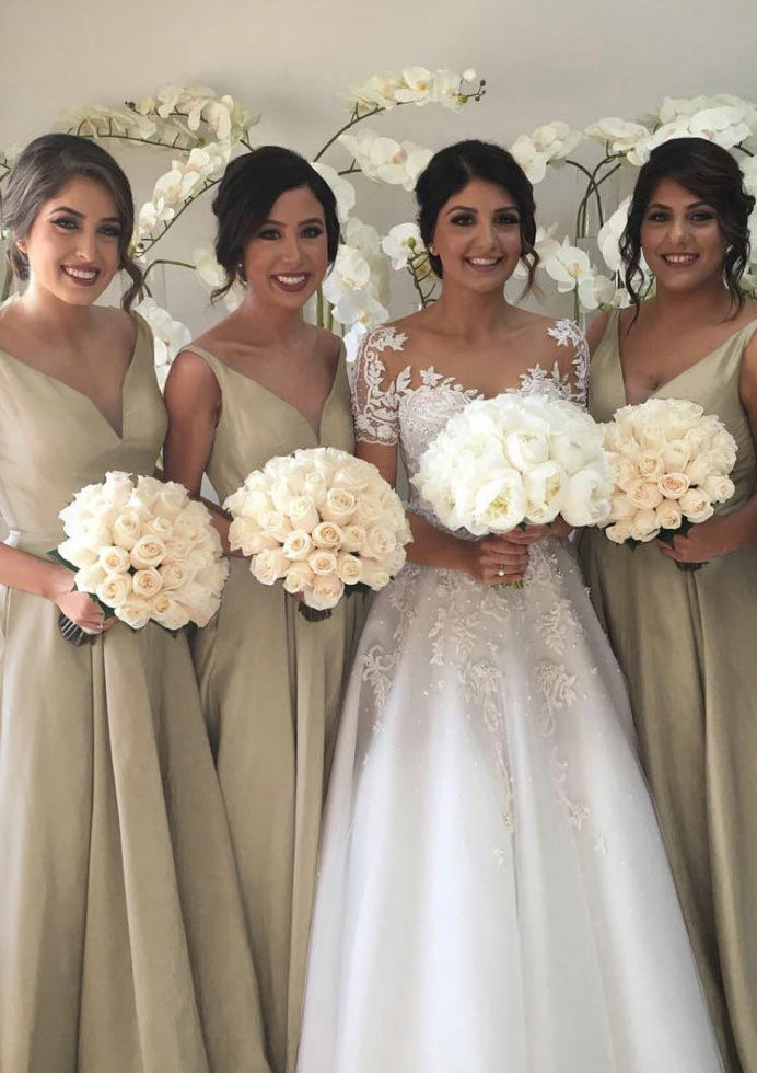 Lumidress Sleeveless V-Neck A-Line Sweep Train Bridesmaid Dress