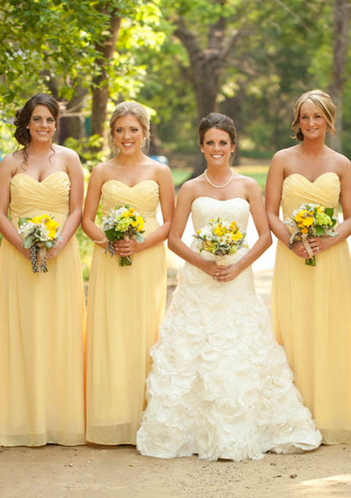 Lumidress Yellow Sweetheart Pleated A-Line Floor-Length Bridesmaid Dresses