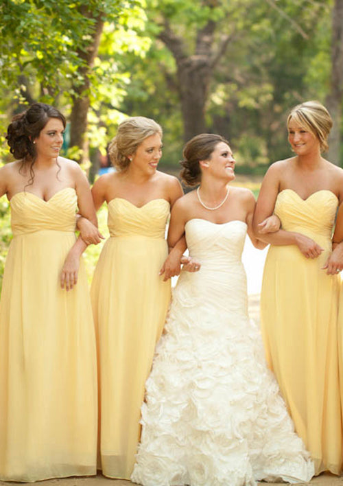 Lumidress Yellow Sweetheart Pleated A-Line Floor-Length Bridesmaid Dresses
