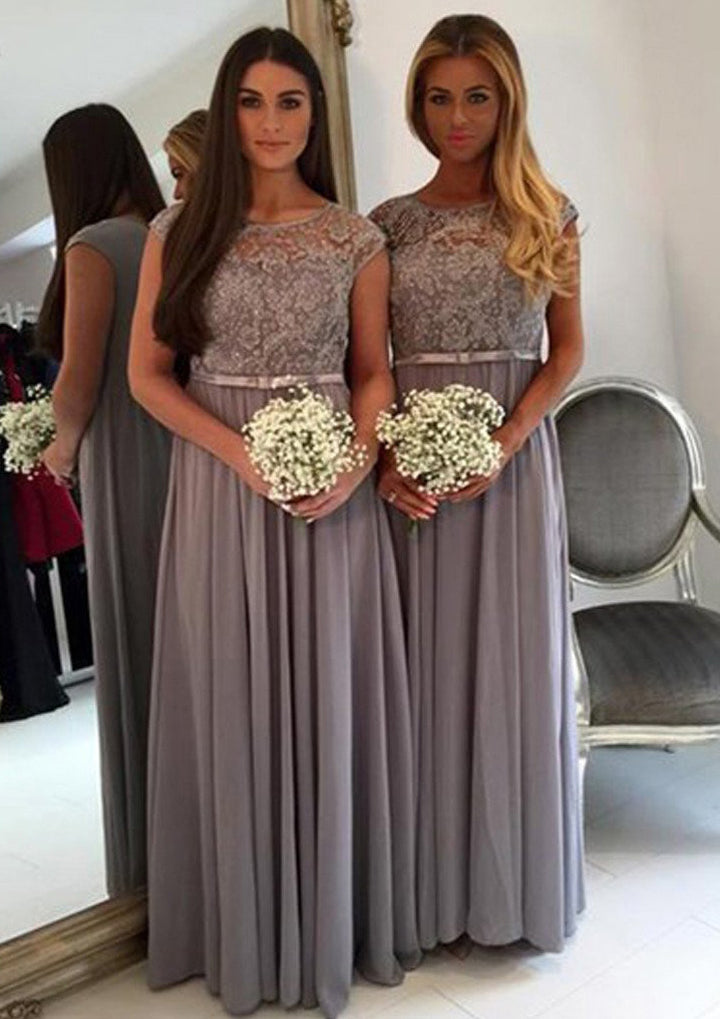 Lumidress Elegant Chiffon A-Line Bridesmaid Dress with Appliqué and Boat Neck