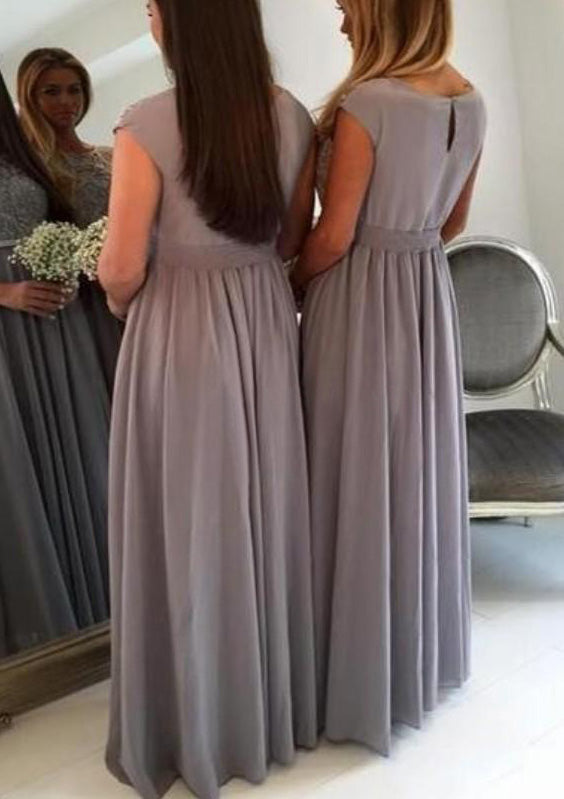 Lumidress Elegant Chiffon A-Line Bridesmaid Dress with Appliqué and Boat Neck